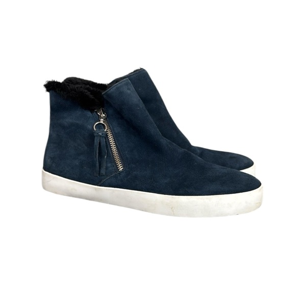 Rebecca Minkoff Shoes - Rebecca Minkoff Navy Blue Ankle Booties with Suede Finish Faux Fur Lined